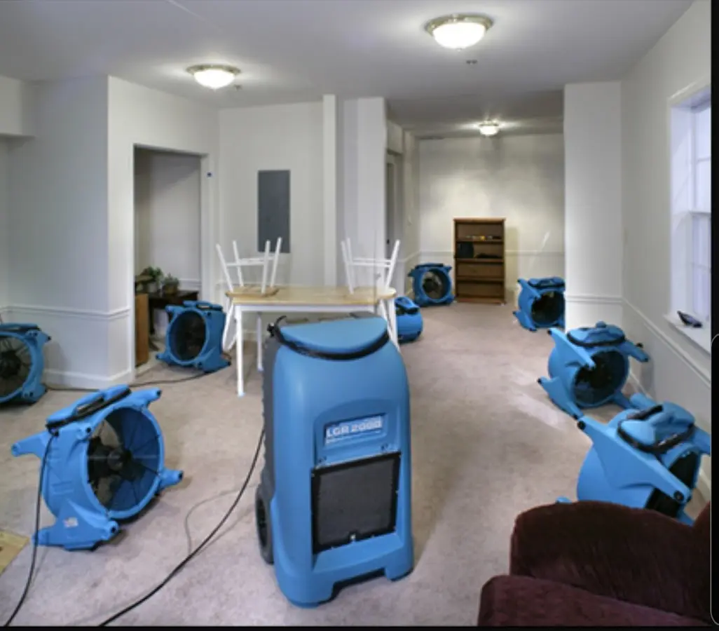 Air movers and dehumidifier setup for Water Extraction & Removal in Timonium
